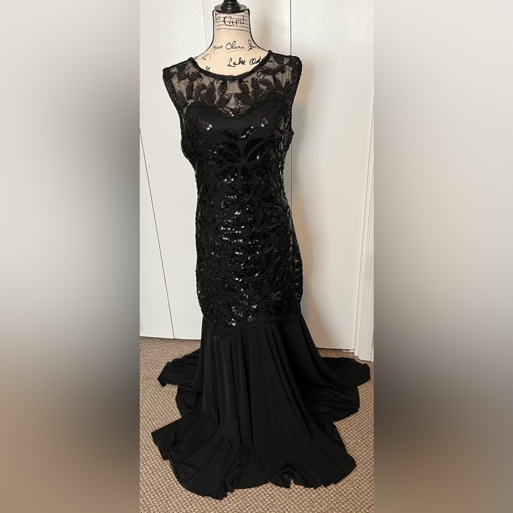 Flapper dress, floor length, black, sequin